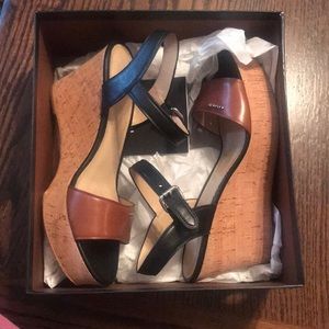 Coach Fran Mat black and brown wedge sandals 8.5